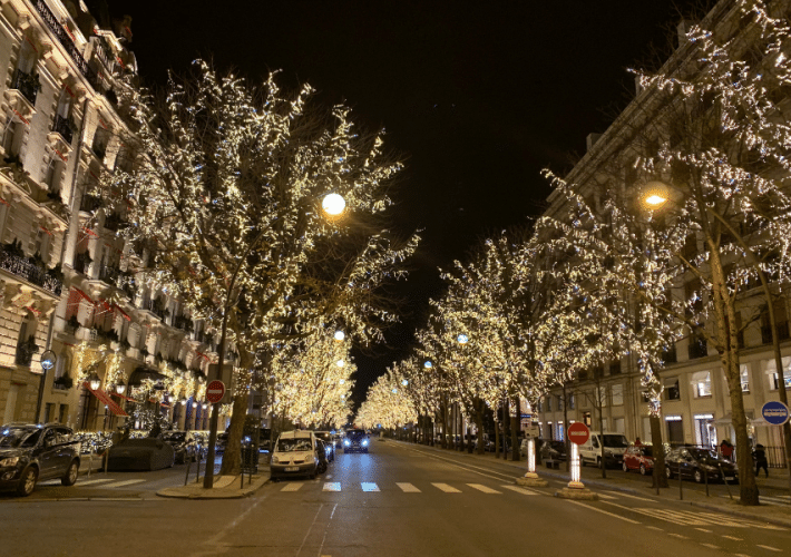 Paris France at Christmas at night