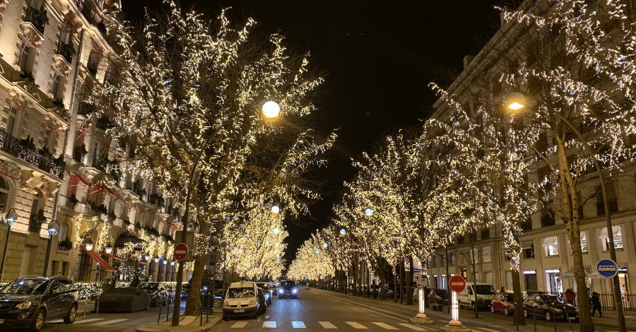 Paris France at Christmas at night