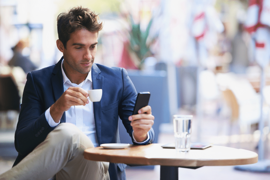 Man drinking expresso and water