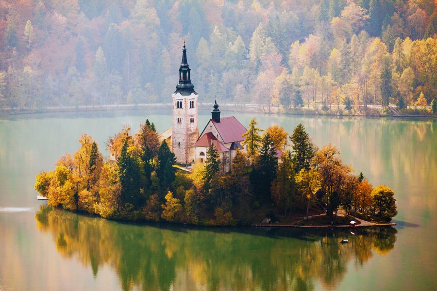 Lake Bled Slovenia fall colors